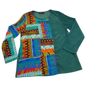 Wearable Art Tunic L Blouse Boho Patchwork Hippie Color Block Quirky Art Teacher